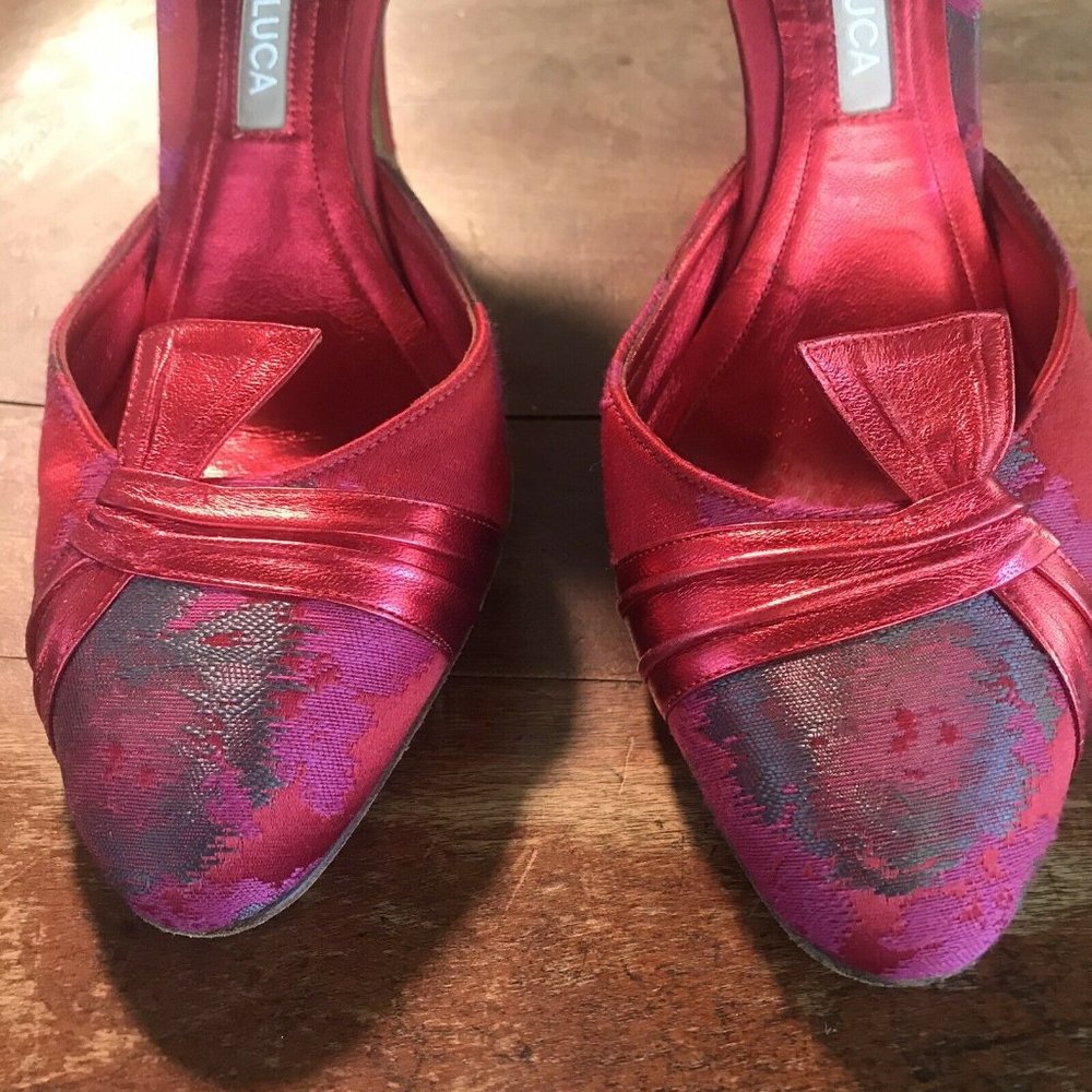 Luca Luca High Heels Shoes 38 8 Pink Red Brocade